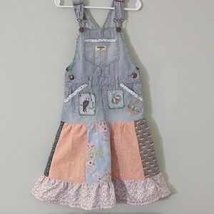 Vintage-Inspired Patchwork Kids Denim Overalls Dress - Multi Color